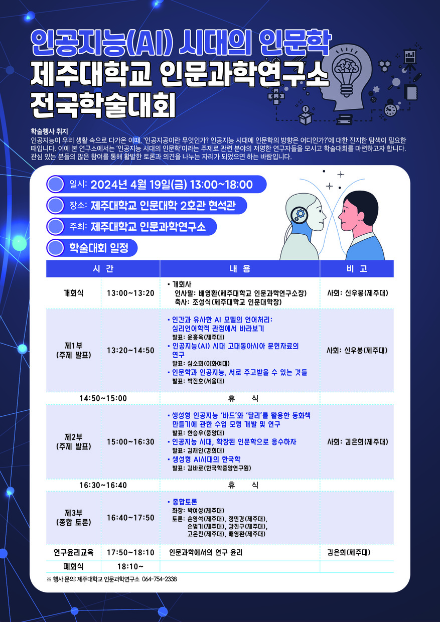 [2024년 제주대학교 인문과학연구소 전국학술대회] 인공지능(AI) 시대의 인문학